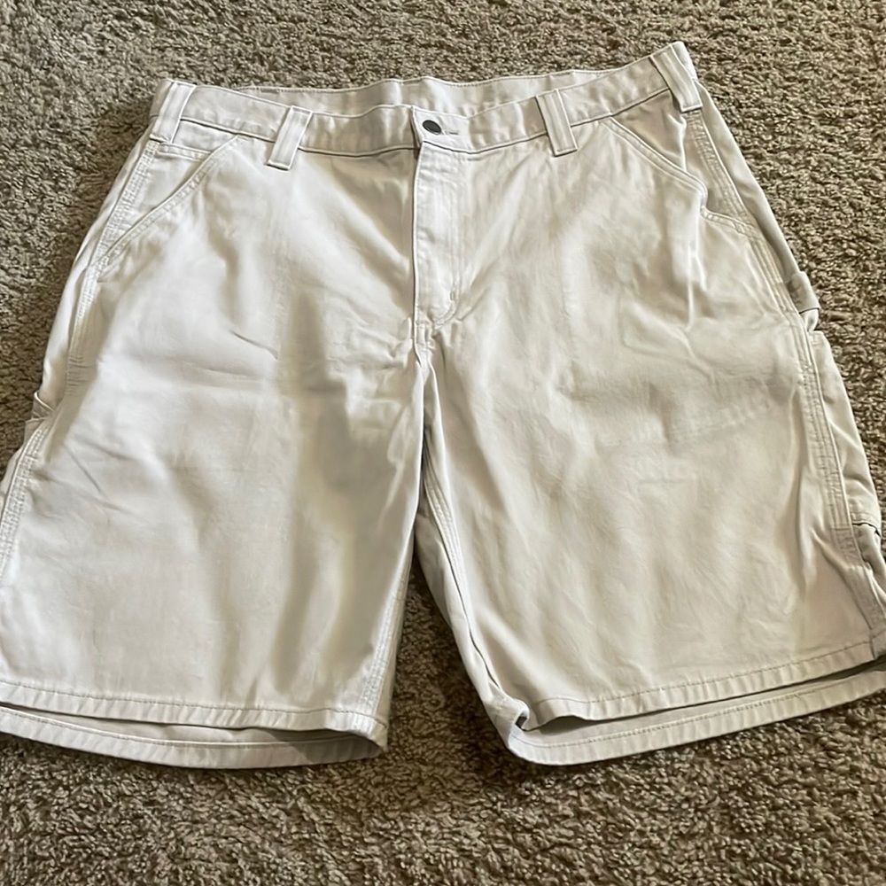 Men’s Carhartt beige carpenter canvas utility work shorts Sz 38